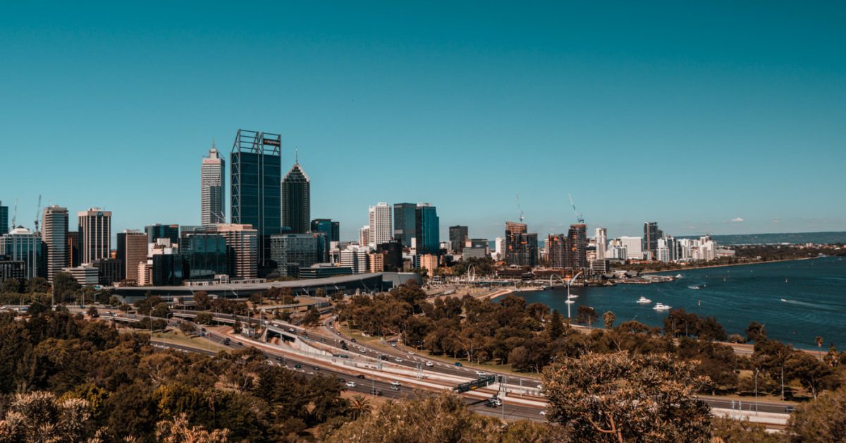 Aussicht vom Kings Park auf die Skyline von Perth