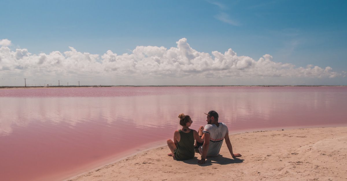 Wir an der pinken Lagune in Las Coloradas